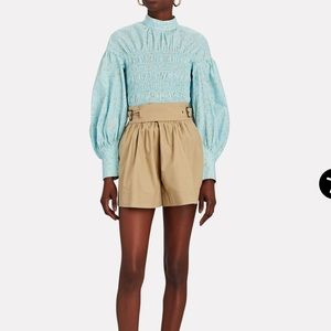 NEW NWT GANNI Smocked Floral Cotton Blouse 38